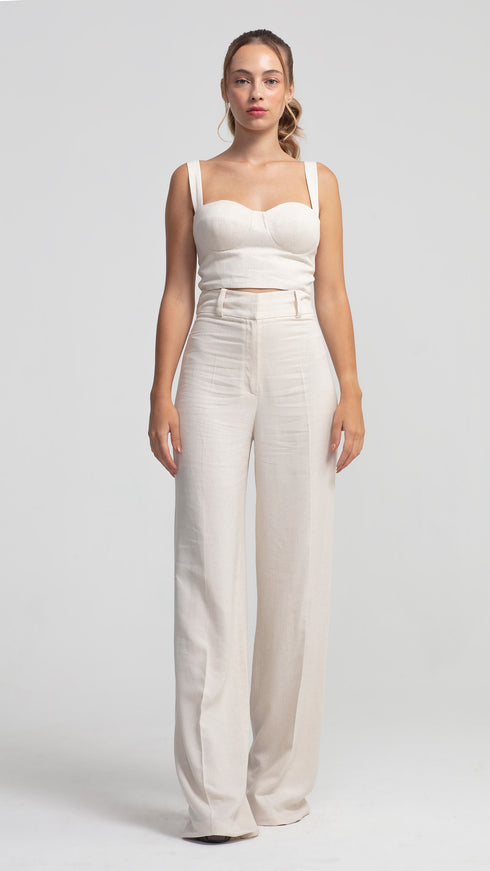 Soft Linen High Waist Palazzo Trousers
